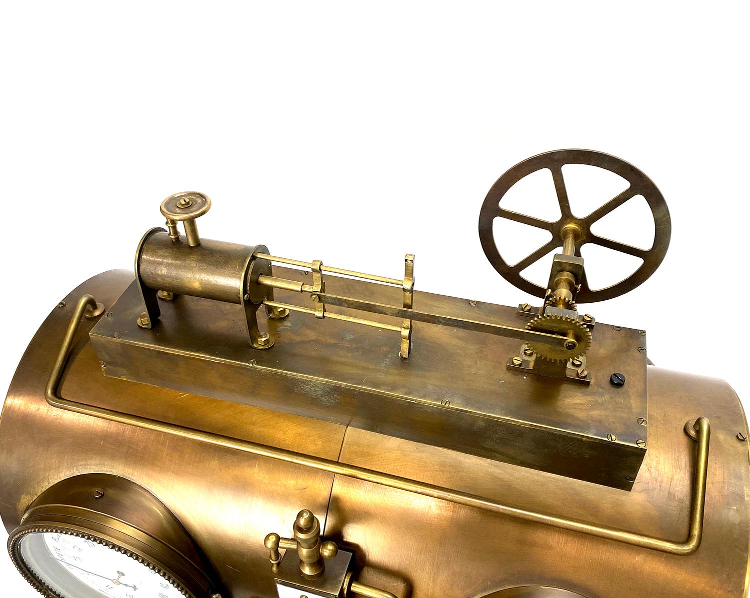 Massive French Style 8 Day Brass Automaton Steam Engine Industrial Mantle Clock For Sale 2