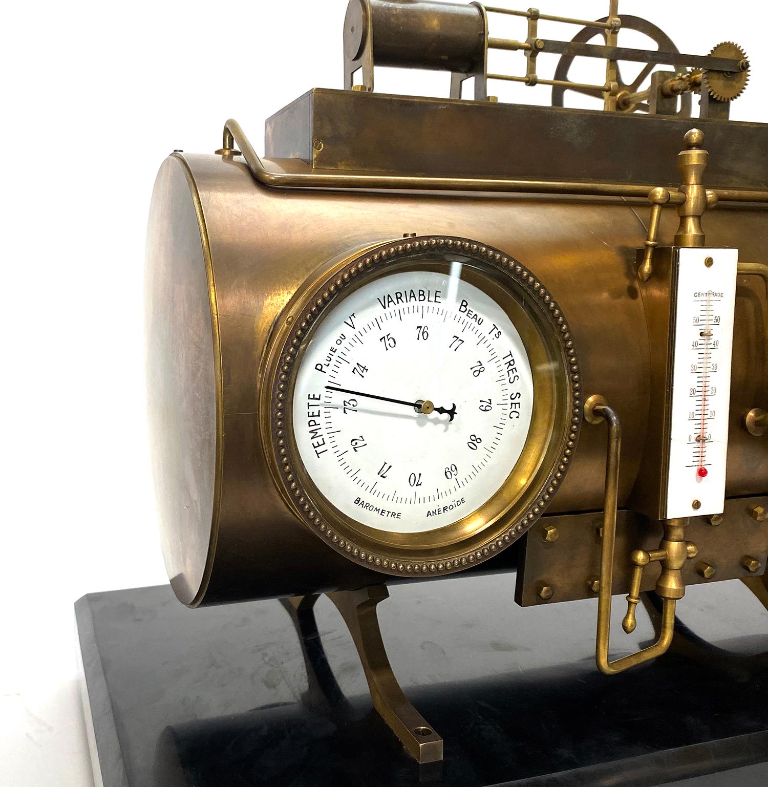 Massive French Style 8 Day Brass Automaton Steam Engine Industrial Mantle Clock For Sale 3