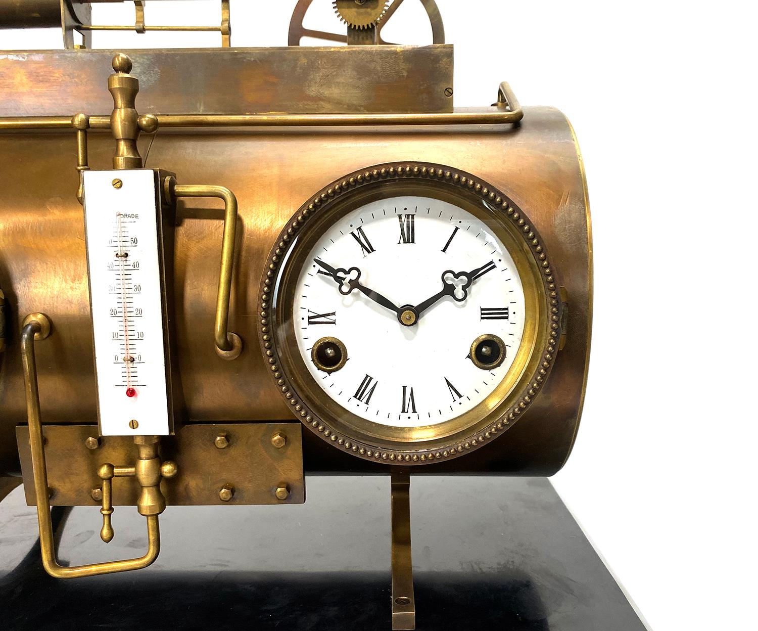 Massive French Style 8 Day Brass Automaton Steam Engine Industrial Mantle Clock For Sale 5