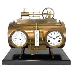Massive French Style 8 Day Brass Automaton Steam Engine Industrial Mantle Clock
