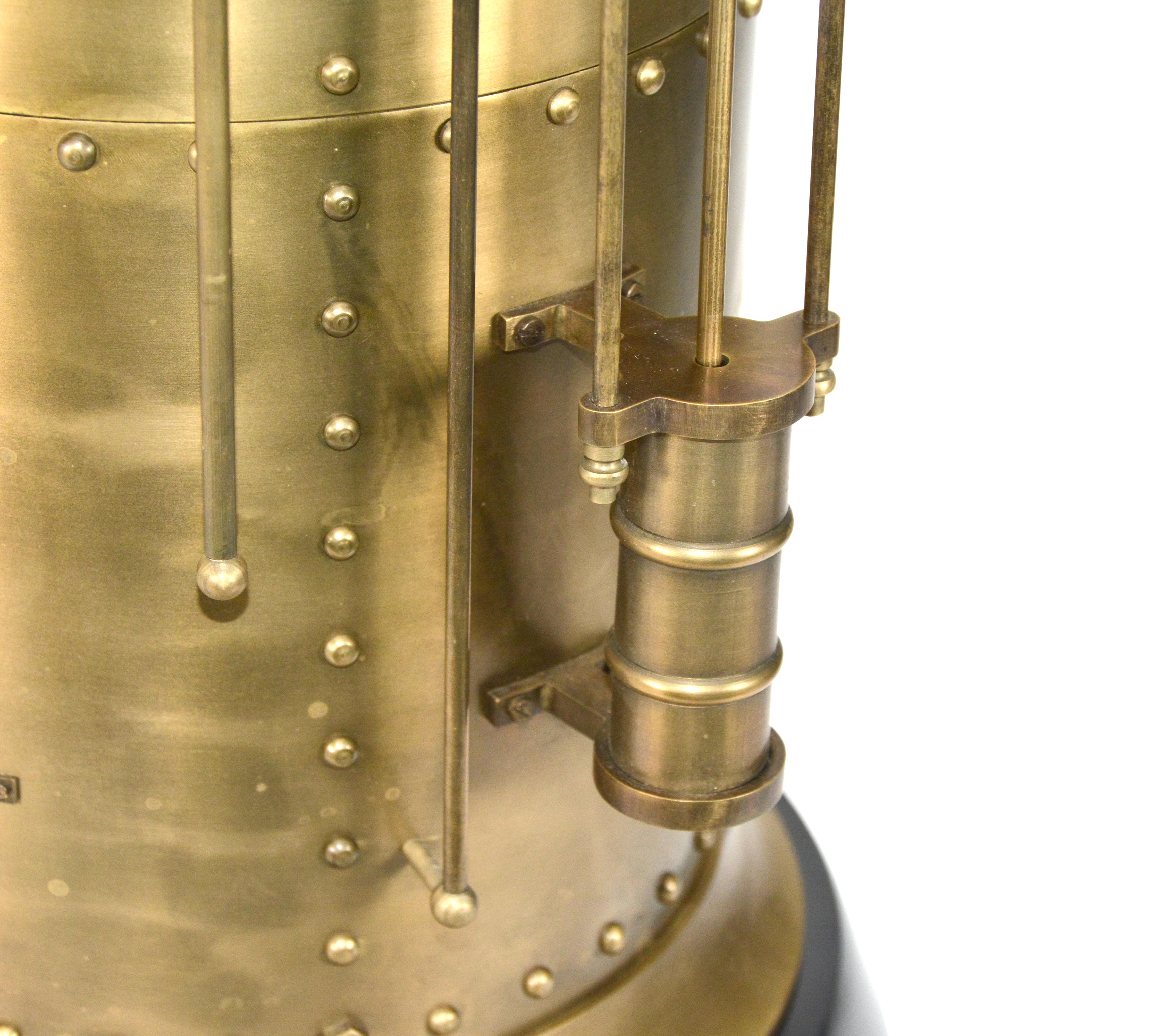 Massive French Style 8 Day Brass Automaton Steam Wheel Engine Industrial Clock en vente 5