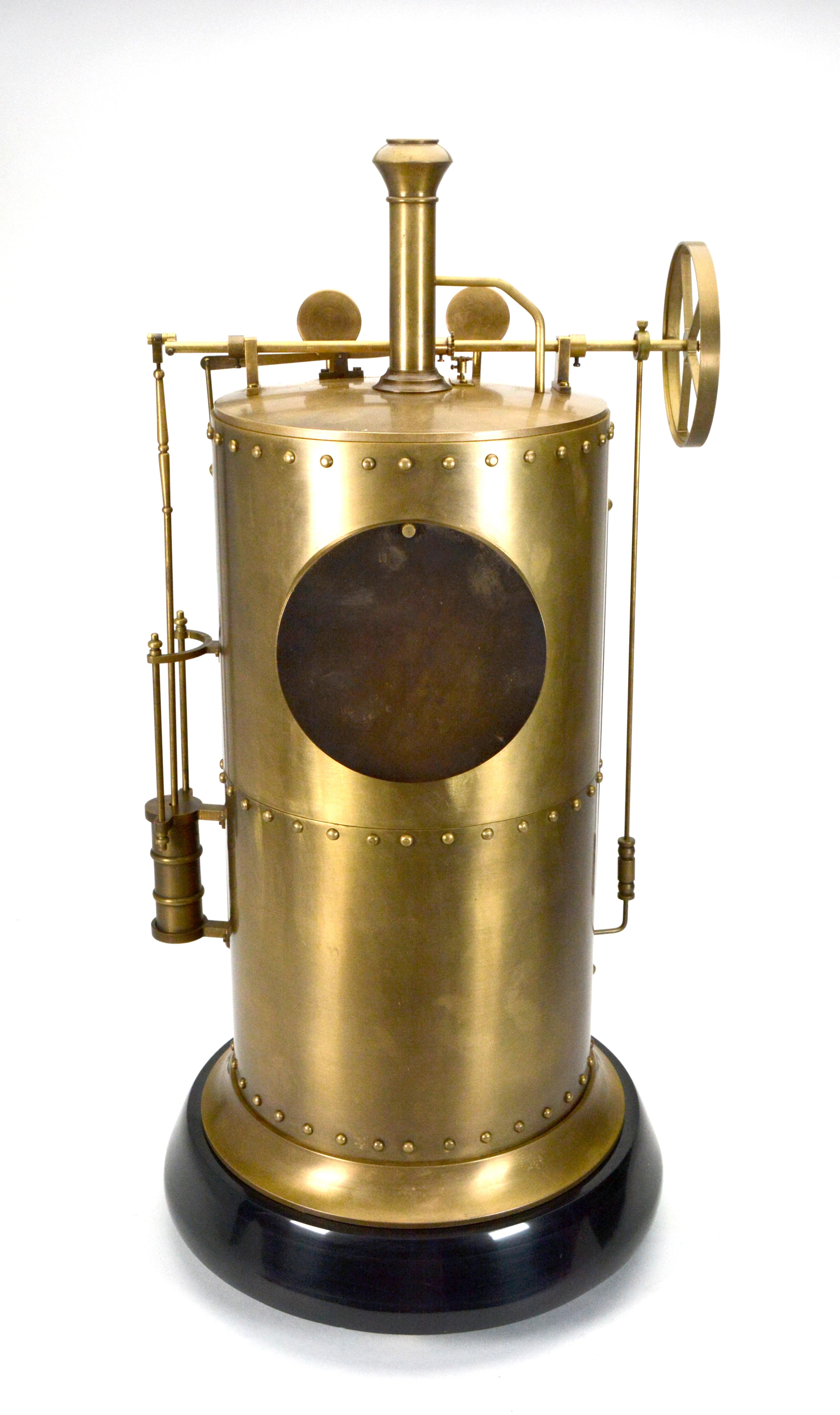 Industriel Massive French Style 8 Day Brass Automaton Steam Wheel Engine Industrial Clock en vente