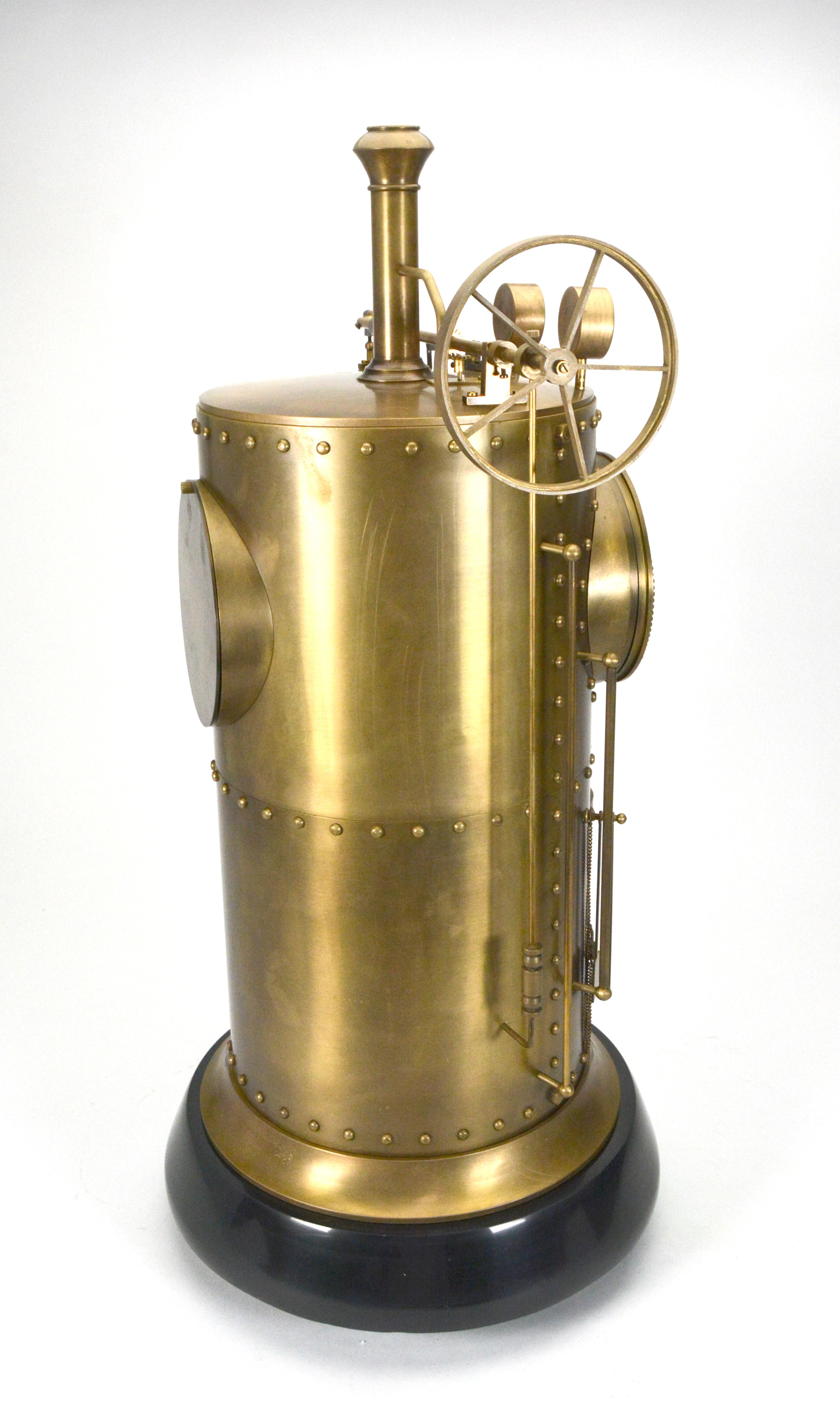 Massive French Style 8 Day Brass Automaton Steam Wheel Engine Industrial Clock Excellent état - En vente à Danville, CA