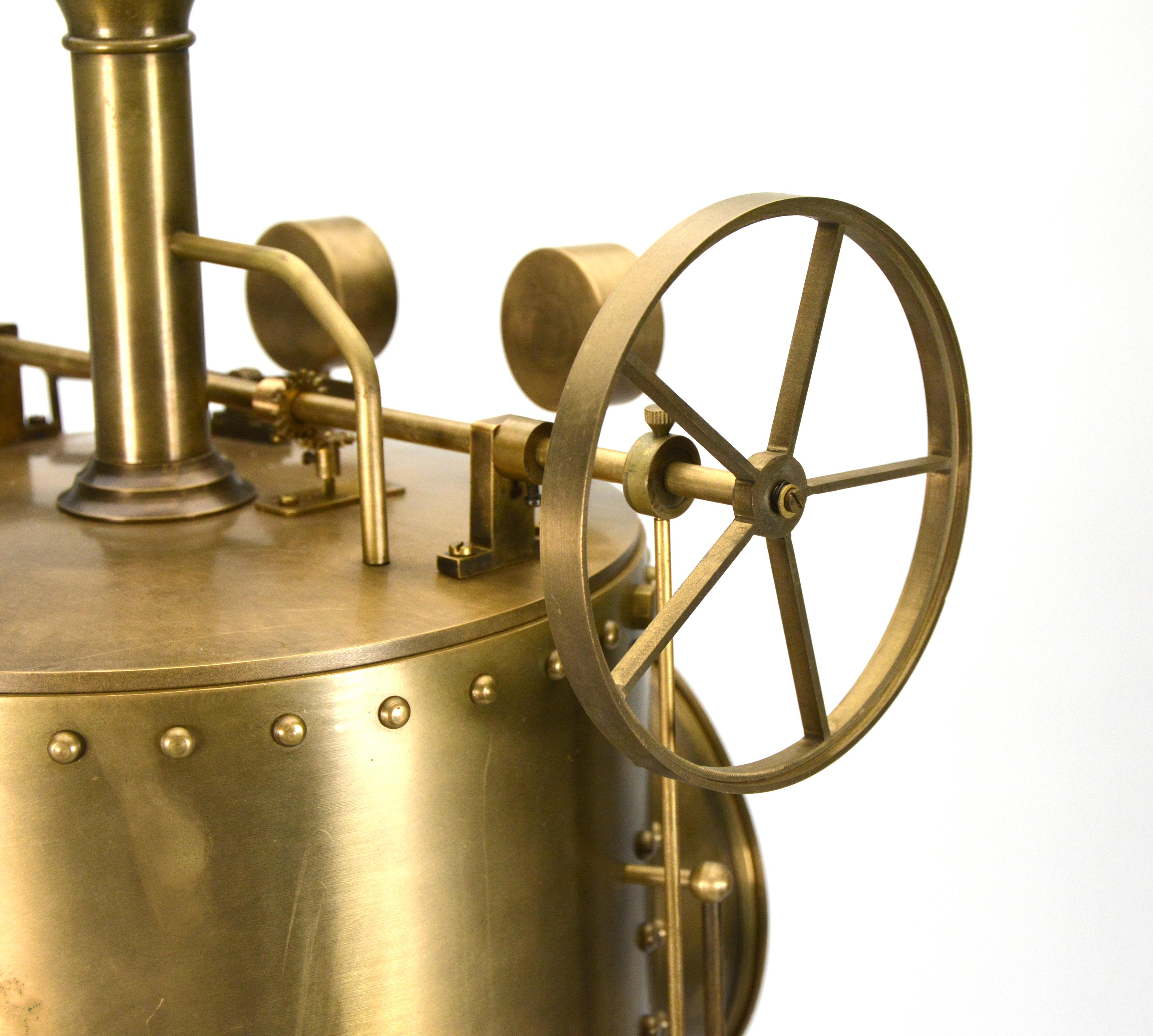 Massive French Style 8 Day Brass Automaton Steam Wheel Engine Industrial Clock en vente 1