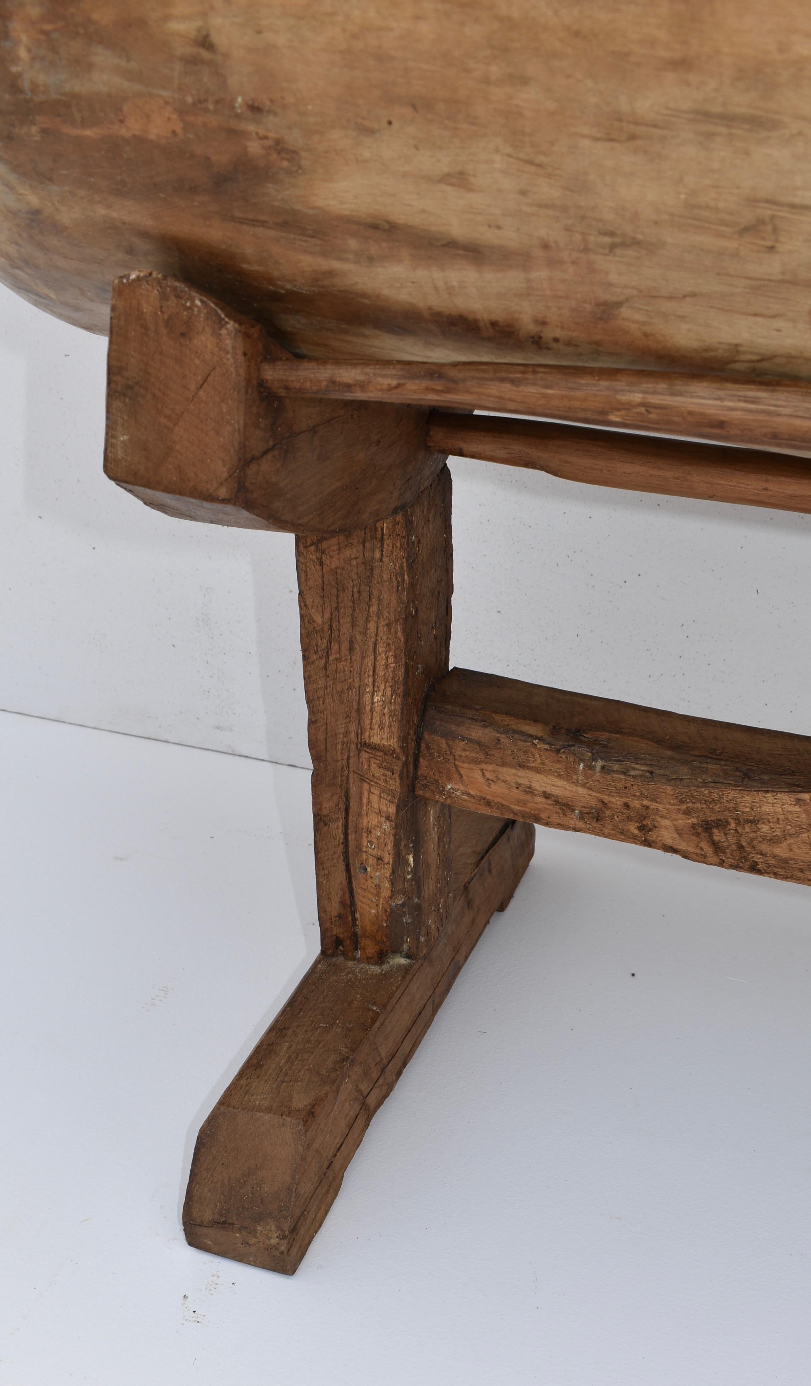 20th Century Massive Fruitwood Trog or Dough Bowl on Oak Stand