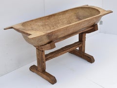 Massive Fruitwood Trog or Dough Bowl on Oak Stand
