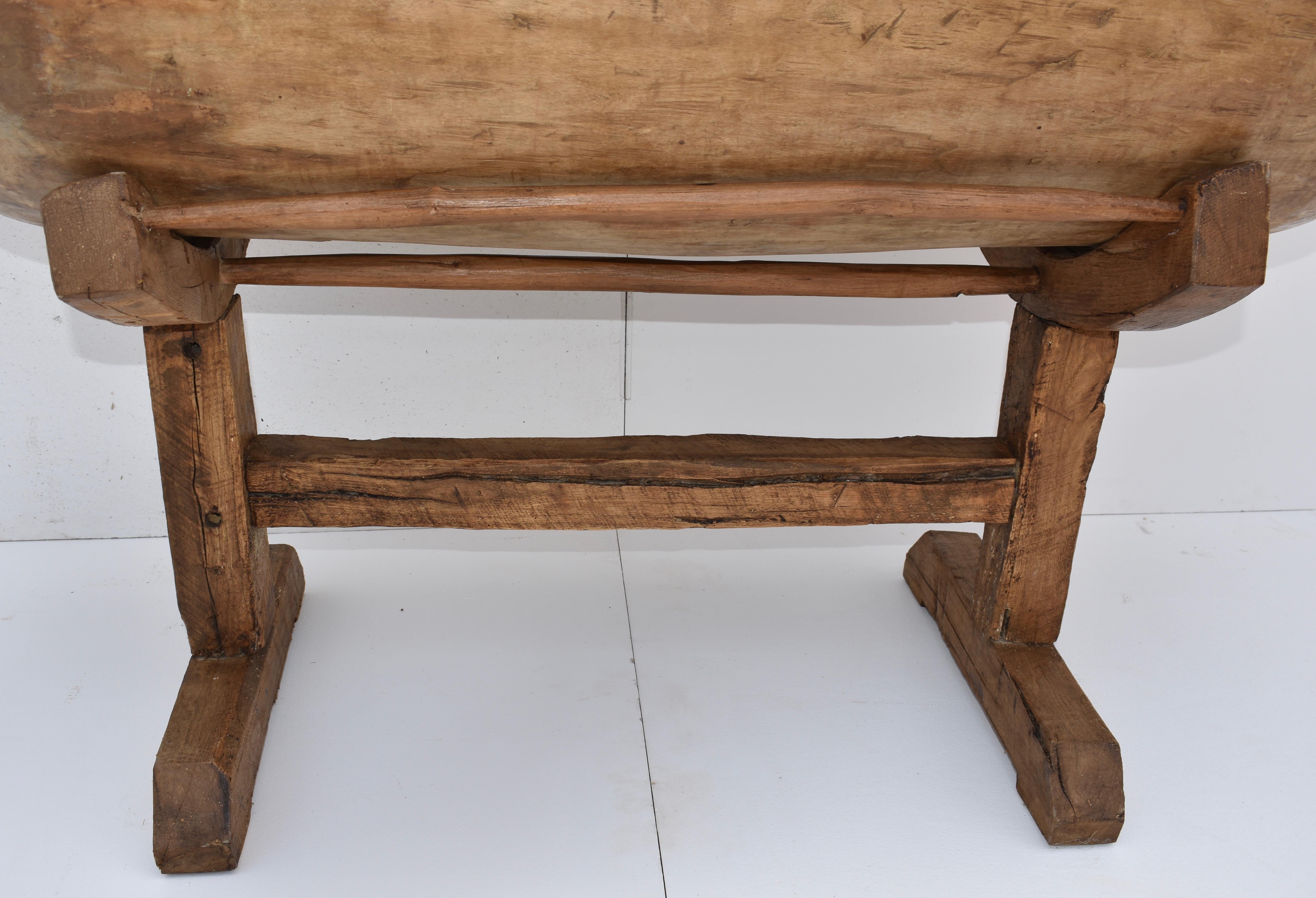 Hungarian Massive Fruitwood Trog or Dough Bowl on Oak Stand