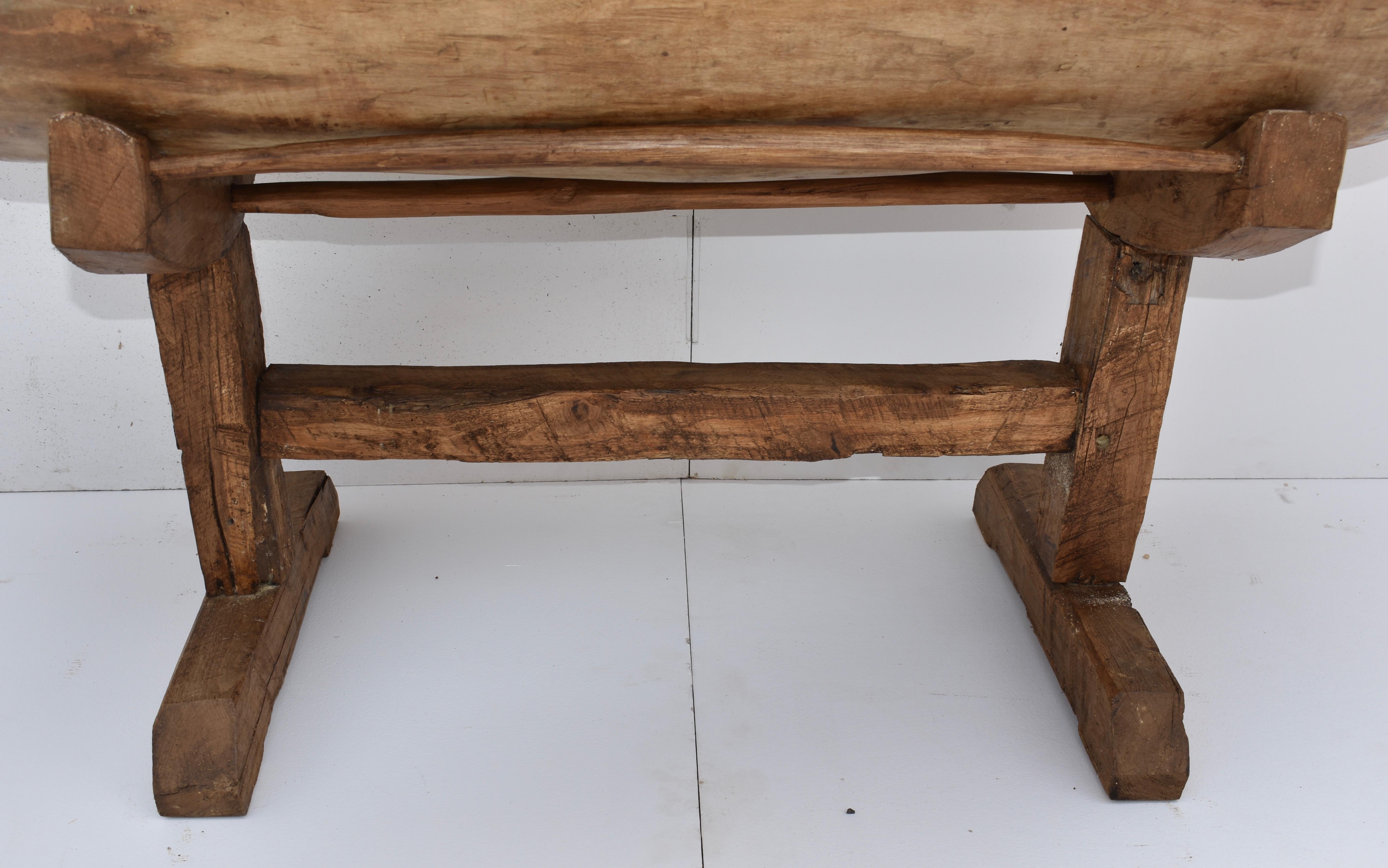 Massive Fruitwood Trog or Dough Bowl on Oak Stand In Good Condition In Baltimore, MD