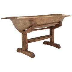 Massive Fruitwood Trog or Dough Bowl on Oak Stand