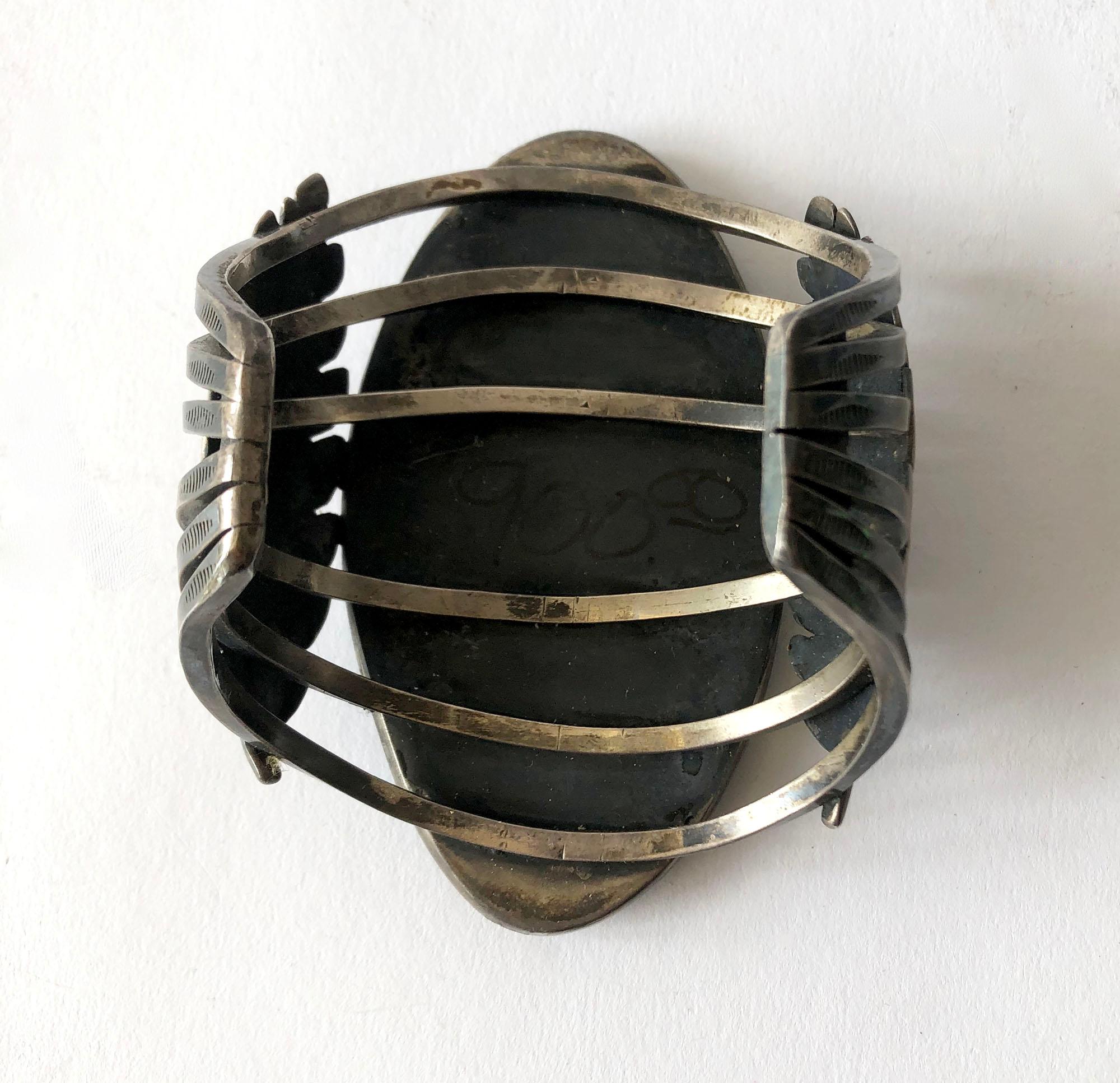Massive Gentlemans Sterling Silver and Turquoise Navajo Cuff Bracelet In Good Condition In Palm Springs, CA
