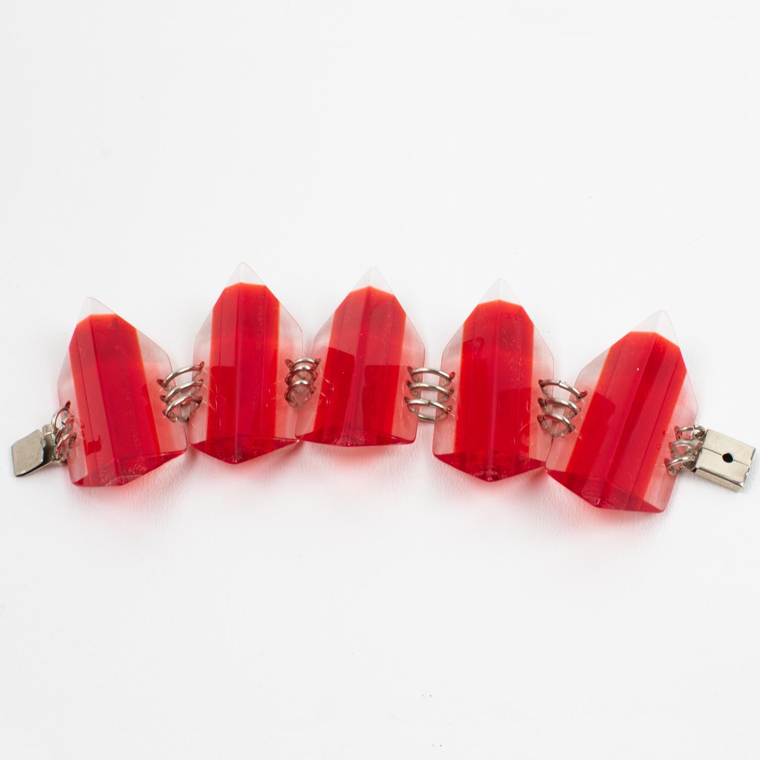 Massive Geometric Red Lucite Ice Cube Link Bracelet For Sale 1