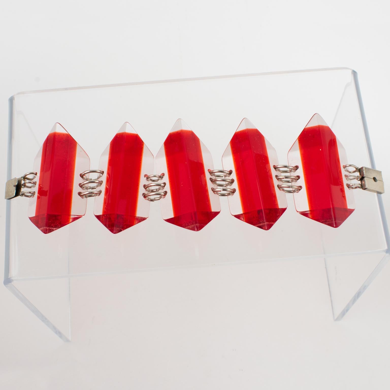 Massive Geometric Red Lucite Ice Cube Link Bracelet For Sale 2