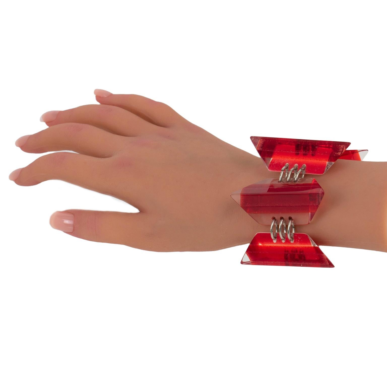 Massive Geometric Red Lucite Ice Cube Link Bracelet For Sale 3