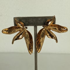Massive Gilt Abstract Lily Earrings