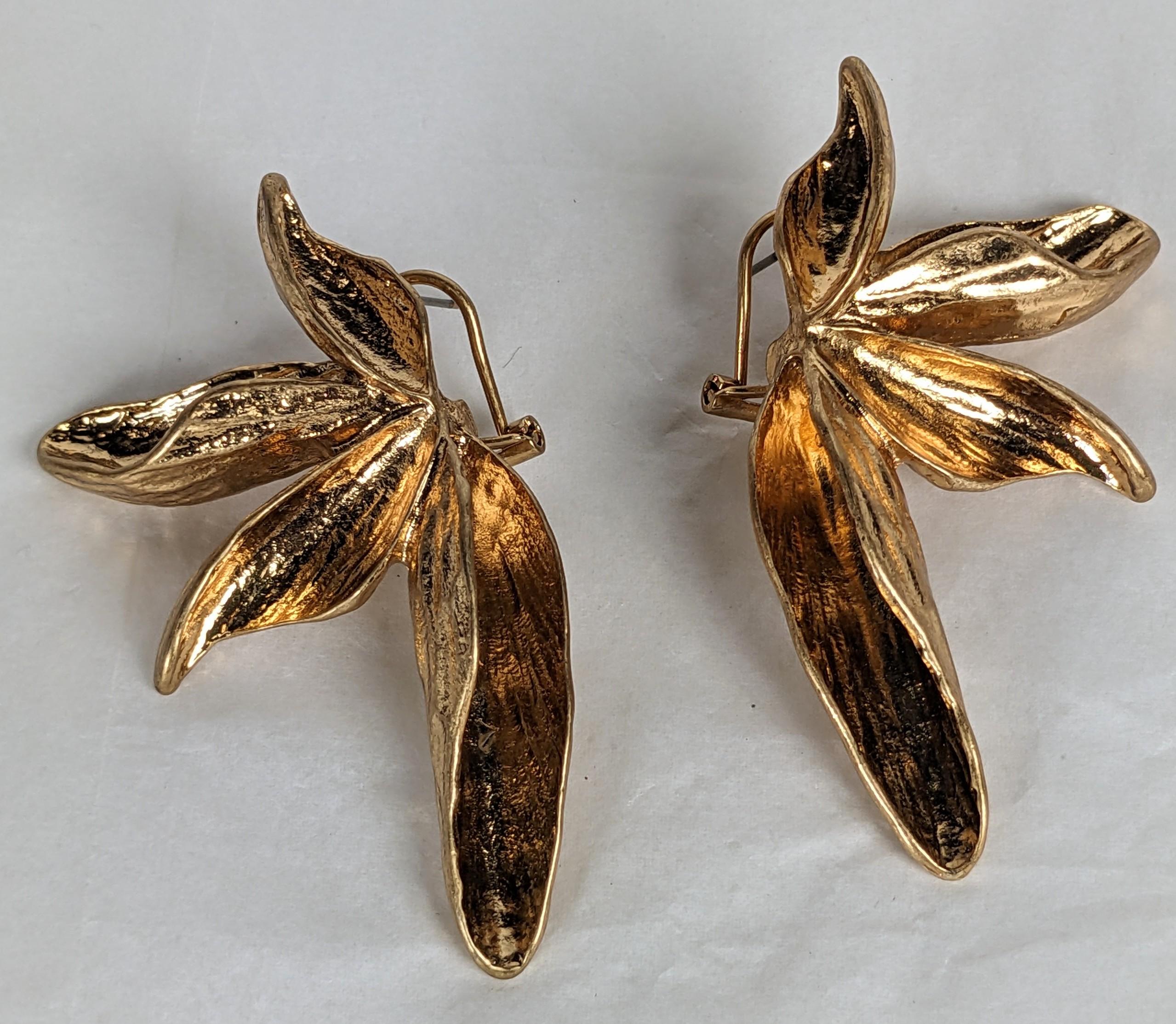 Women's or Men's Massive Gilt Abstract Lily Earrings For Sale