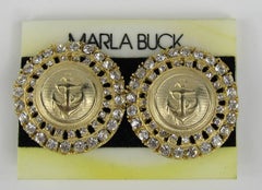 Massive Gilt Gold Crystal Anchor Earrings