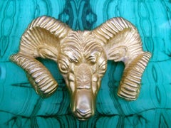 Massive Gilt Metal Rams Head Belt Buckle by Katherine Baumann Beverly Hills 1990