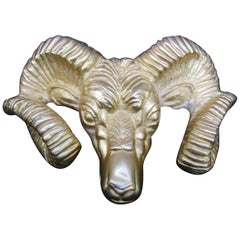 Massive Gilt Metal Rams Head Belt Buckle by Katherine Baumann Beverly Hills 1990