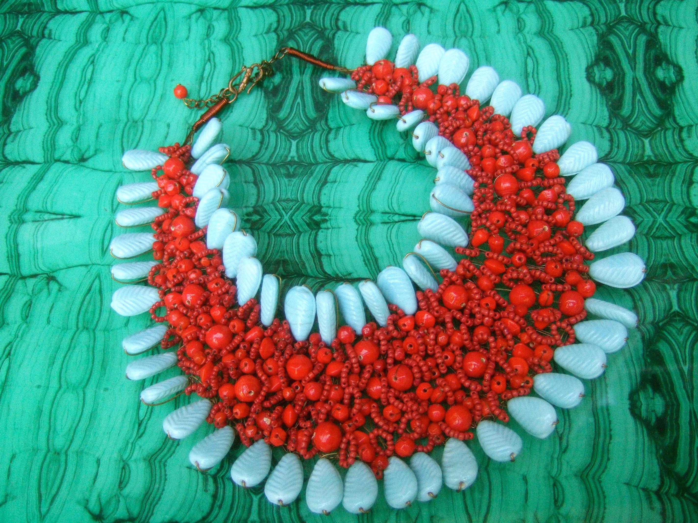 Massive Glass Beaded Handmade Artisan Choker Bib Necklace 21st c  For Sale 3