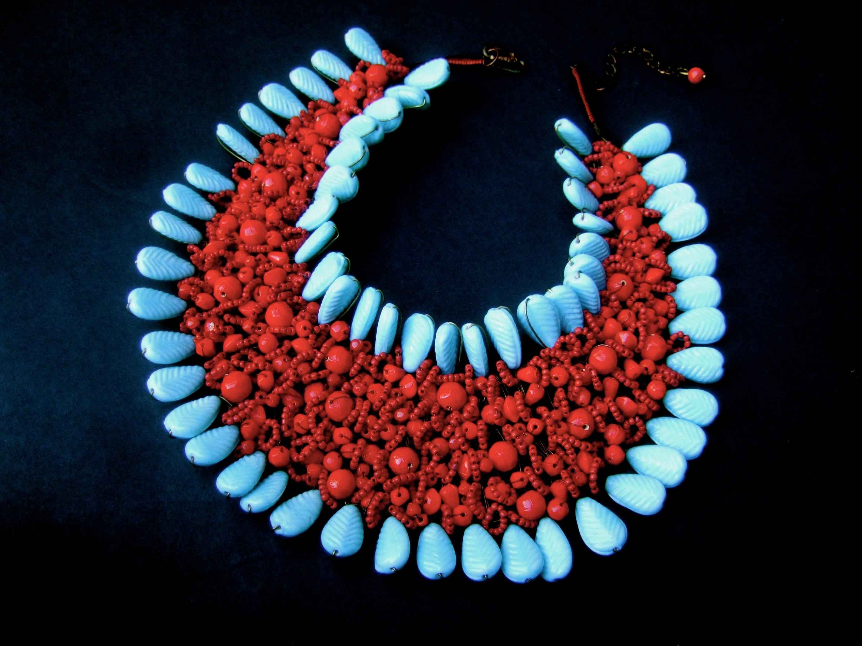 Massive Glass Beaded Handmade Artisan Choker Bib Necklace 21st c  For Sale 6