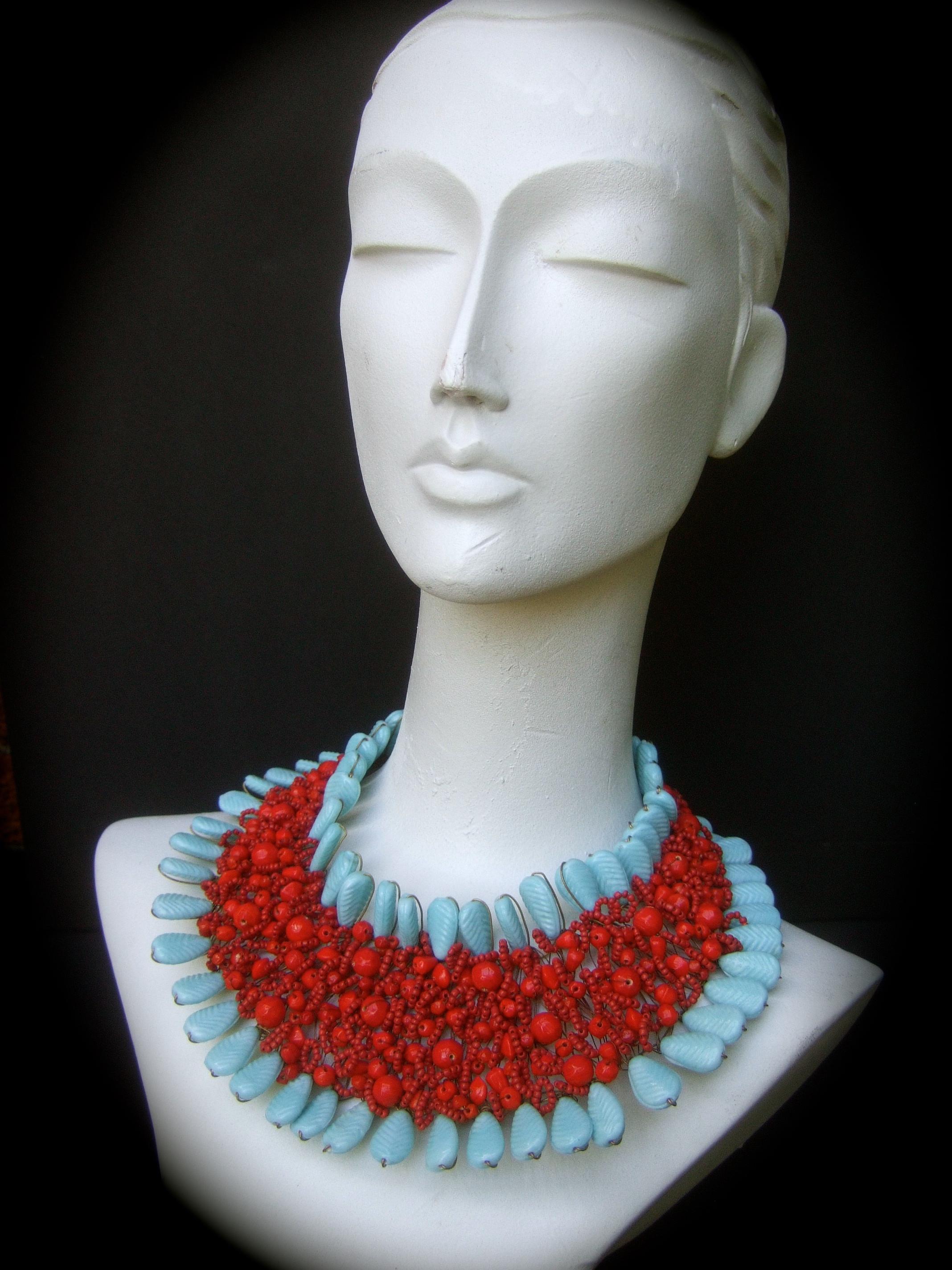 Massive Glass Beaded Handmade Artisan Choker Bib Necklace 21st c  In Good Condition For Sale In University City, MO