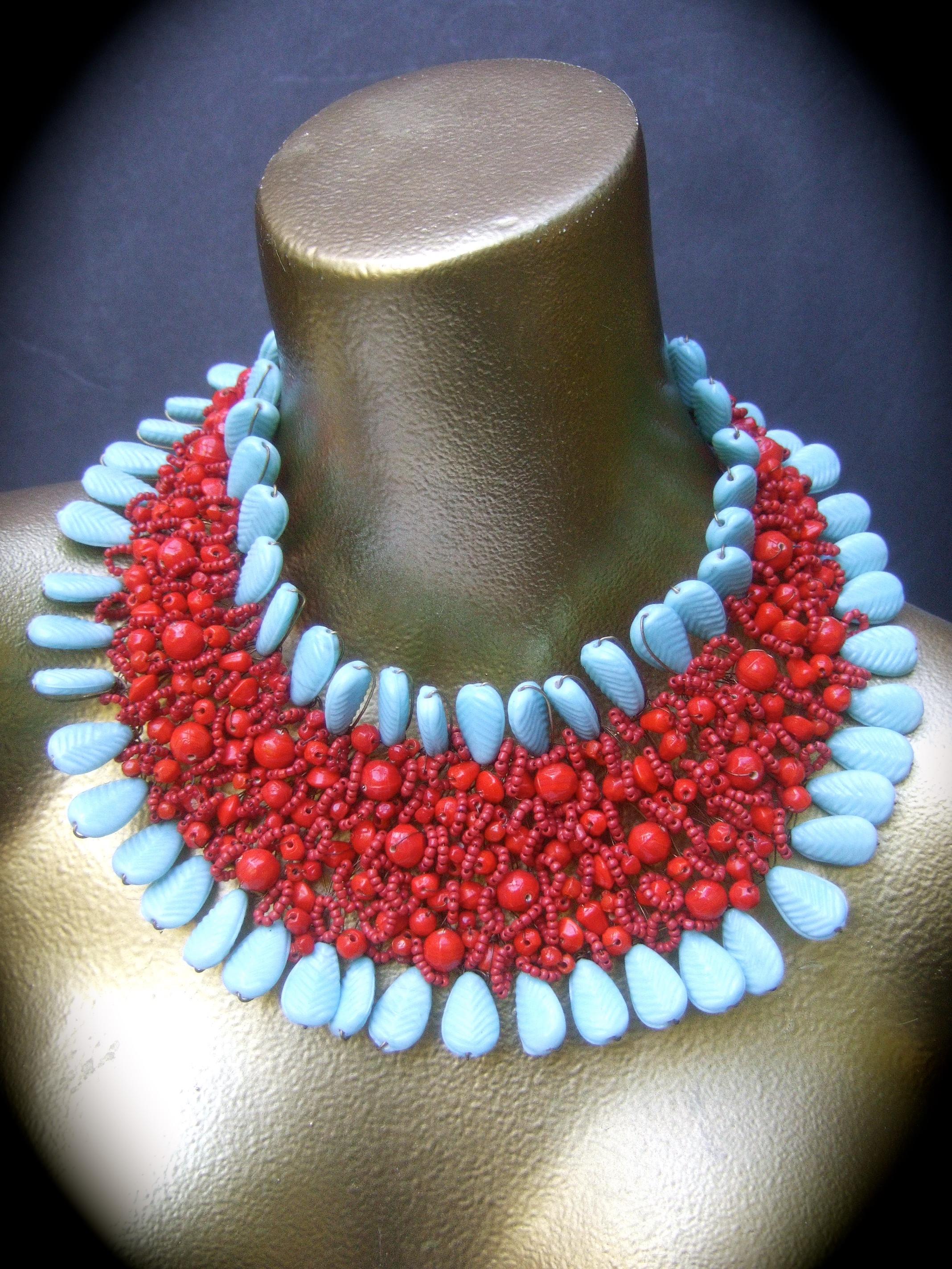 Women's Massive Glass Beaded Handmade Artisan Choker Bib Necklace 21st c  For Sale