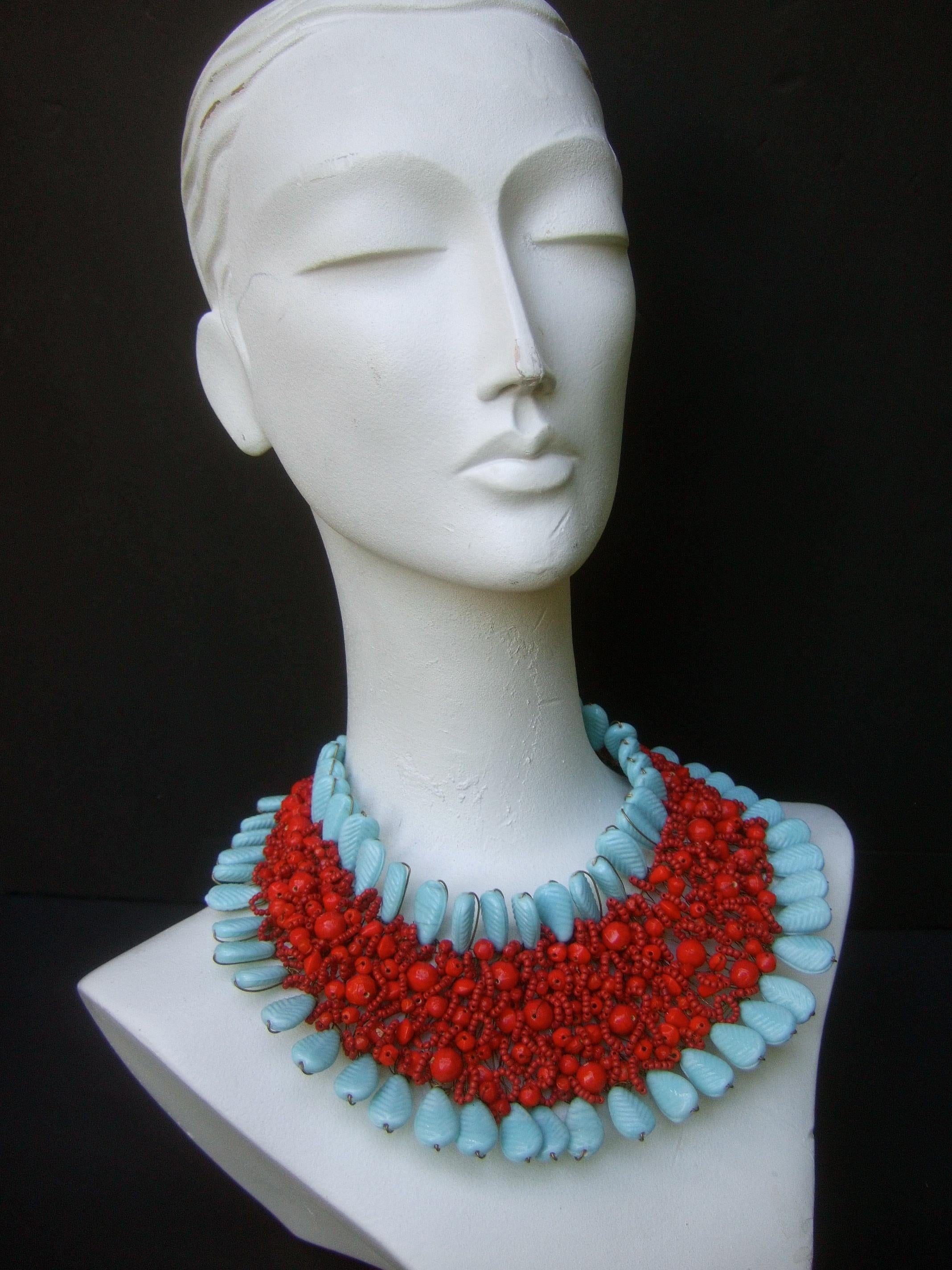 Massive Glass Beaded Handmade Artisan Choker Bib Necklace 21st c  For Sale 2