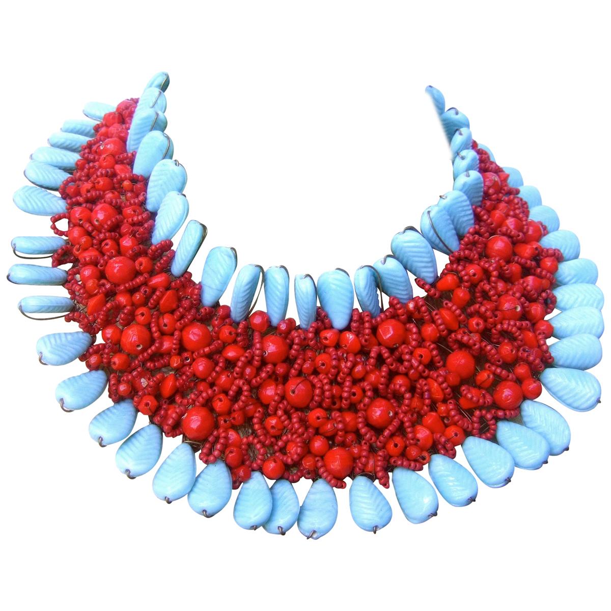 Massive Glass Beaded Handmade Artisan Choker Bib Necklace 21st c  For Sale