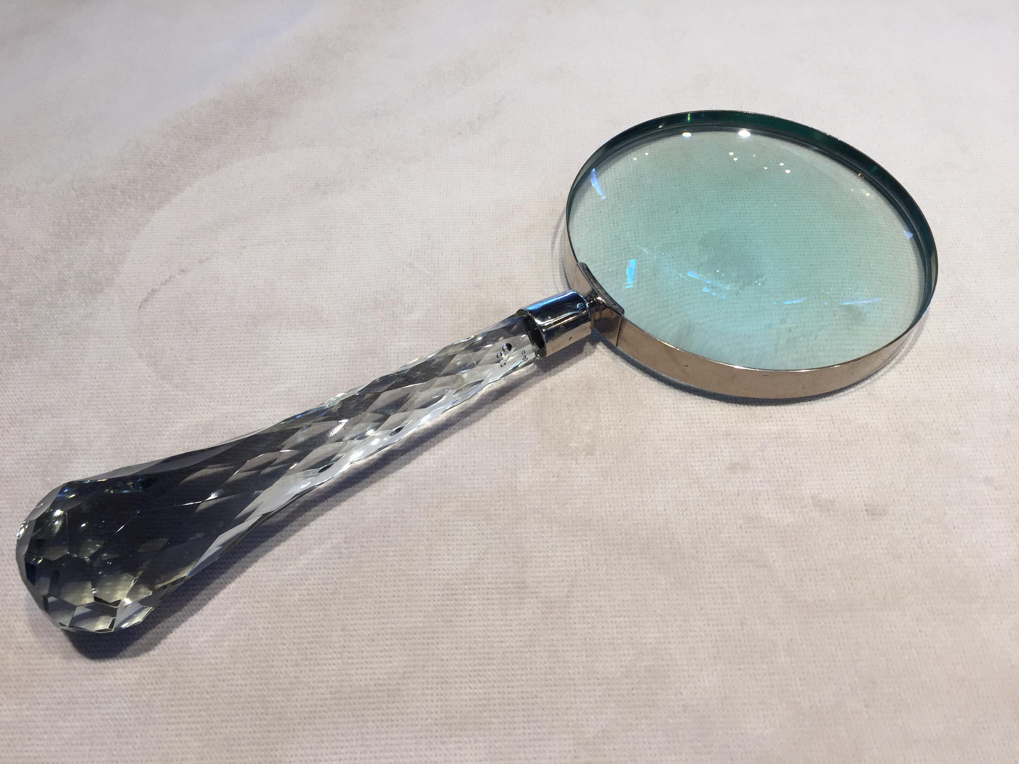 Mid-Century Modern Massive Glass faceted Hand Magnifier glass