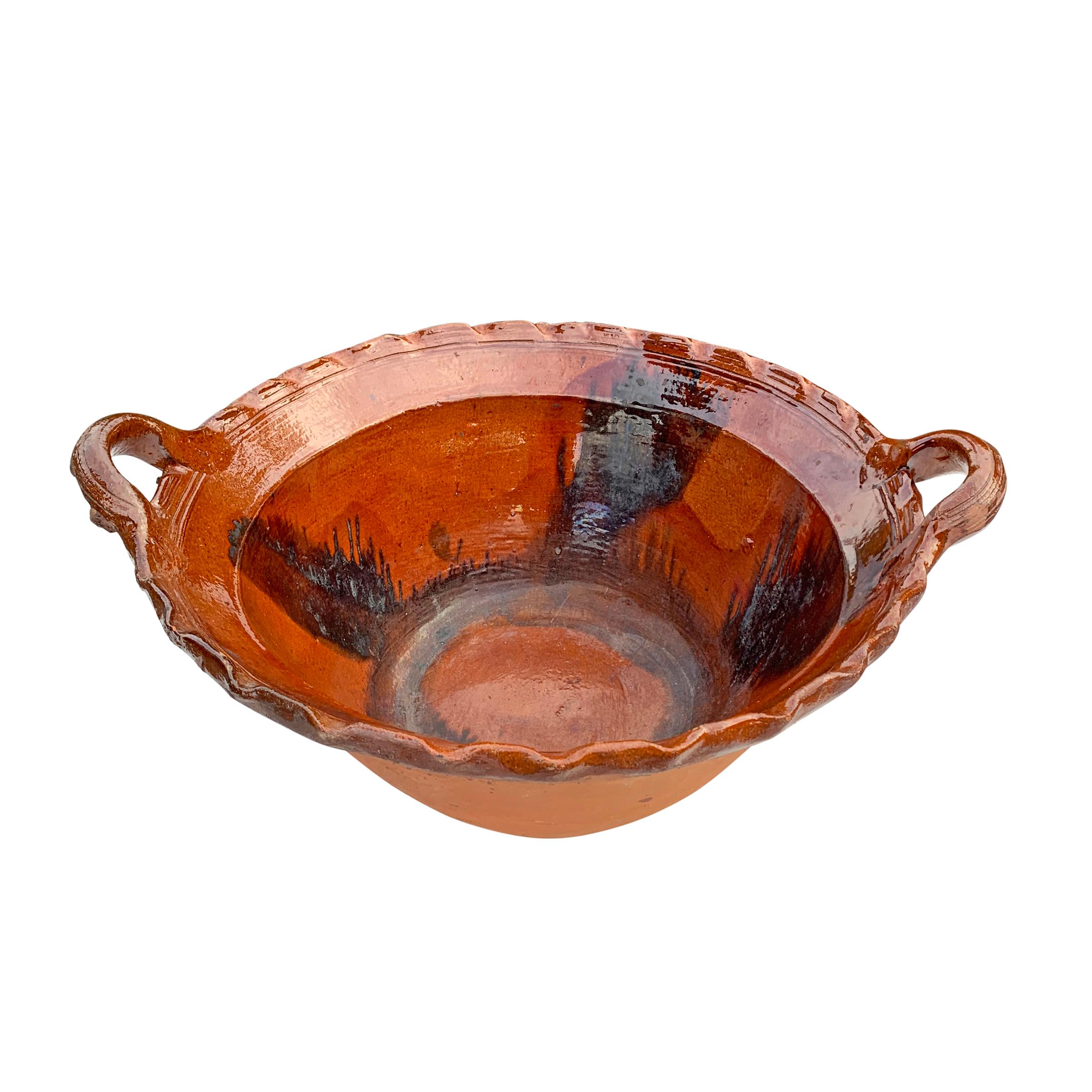 Rustic Massive Glazed Terracotta Bowl For Sale