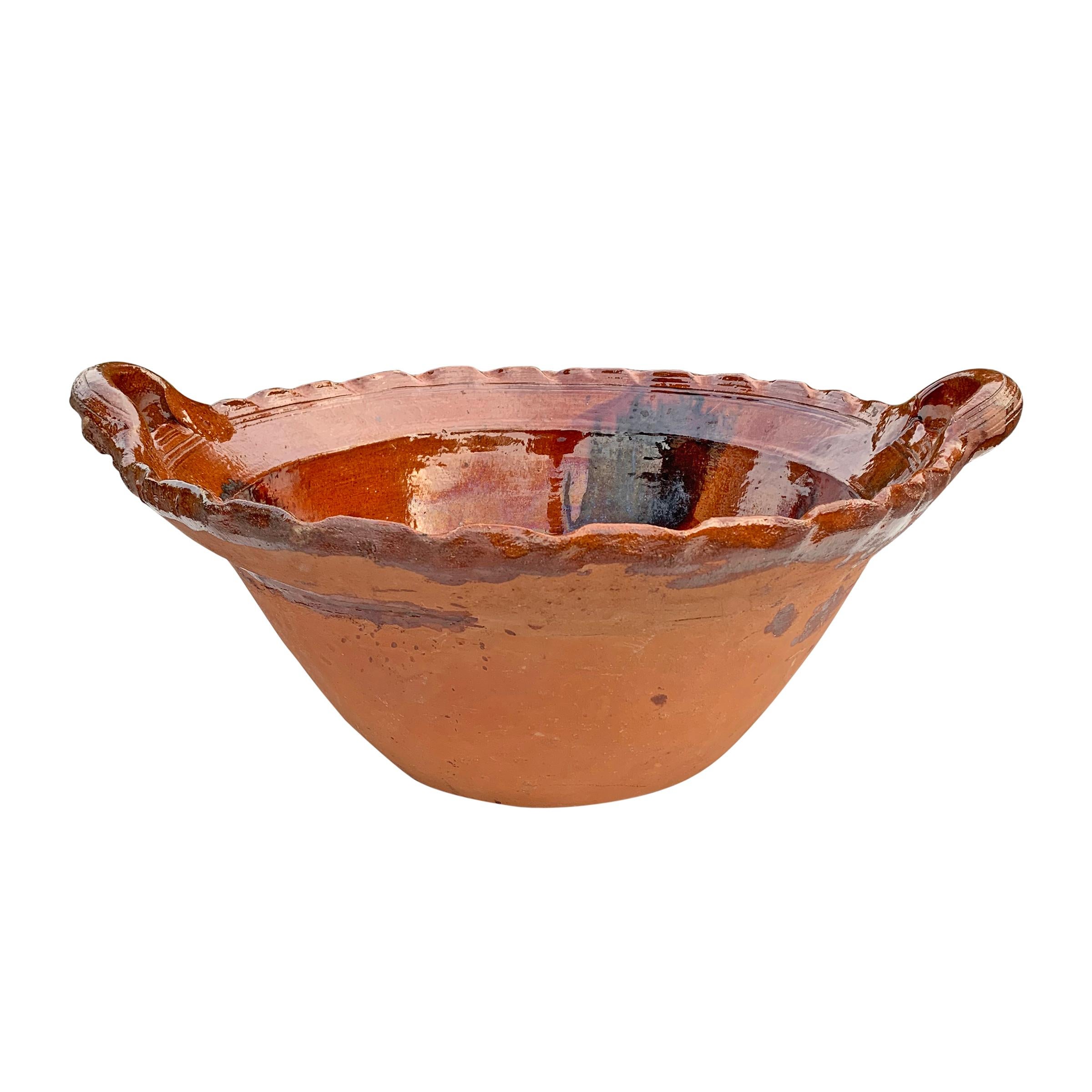 Mexican Massive Glazed Terracotta Bowl For Sale