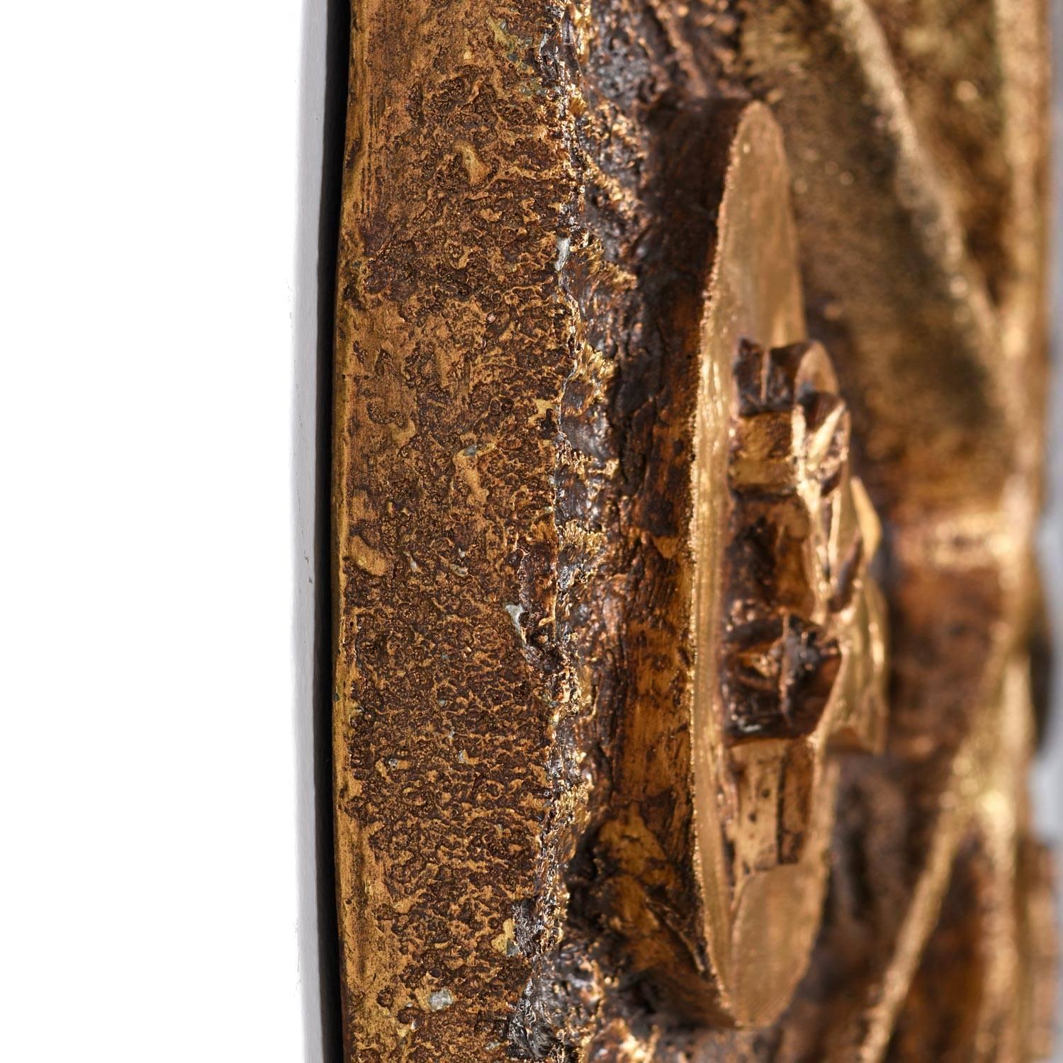 Massive Gold Sunburst Zodiac Brutalist Wall Sculpture by J. Segura 1