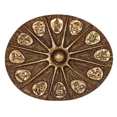 Massive Gold Sunburst Zodiac Brutalist Wall Sculpture by J. Segura