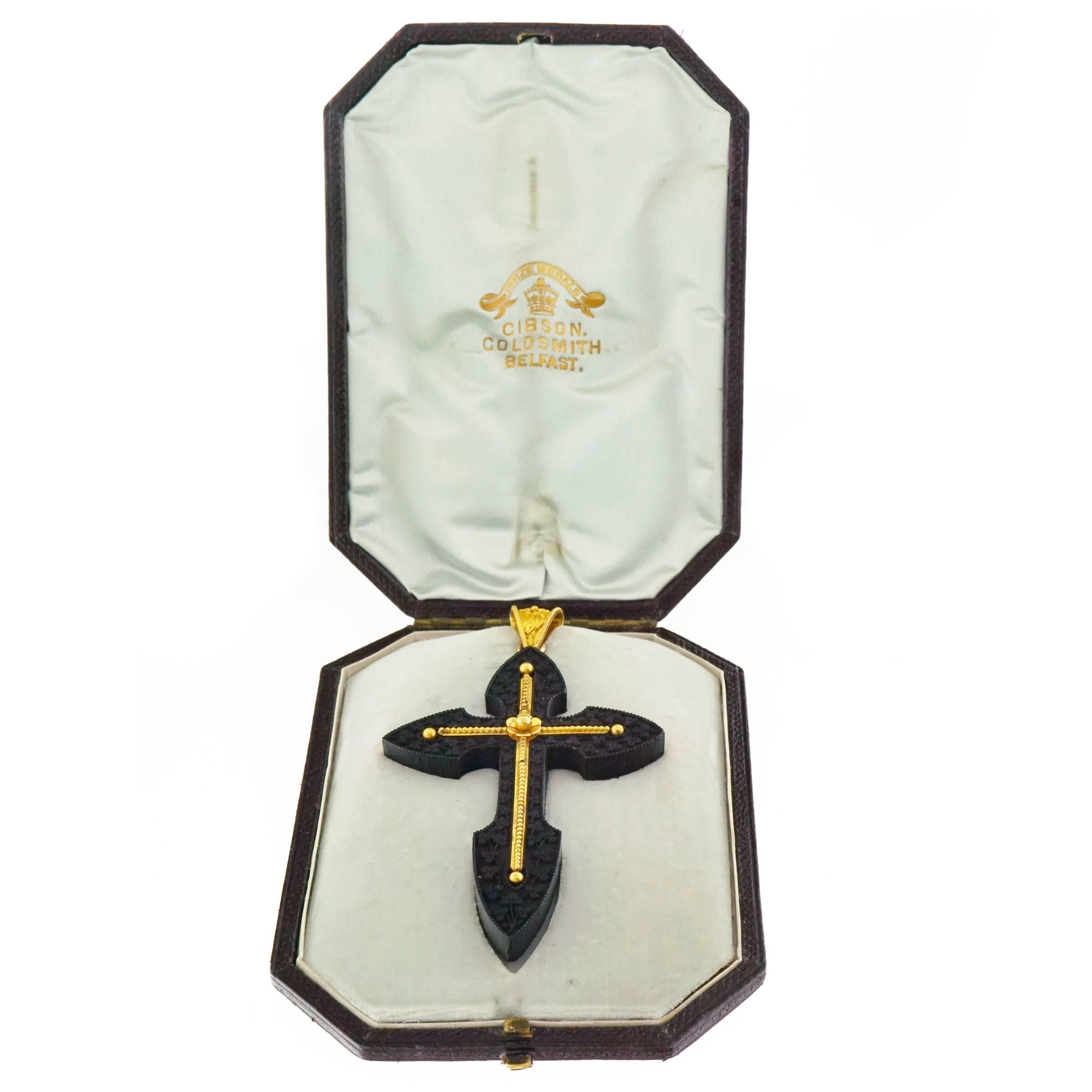 Massive Gothic Revival Bog Oak and Gold Cross 5