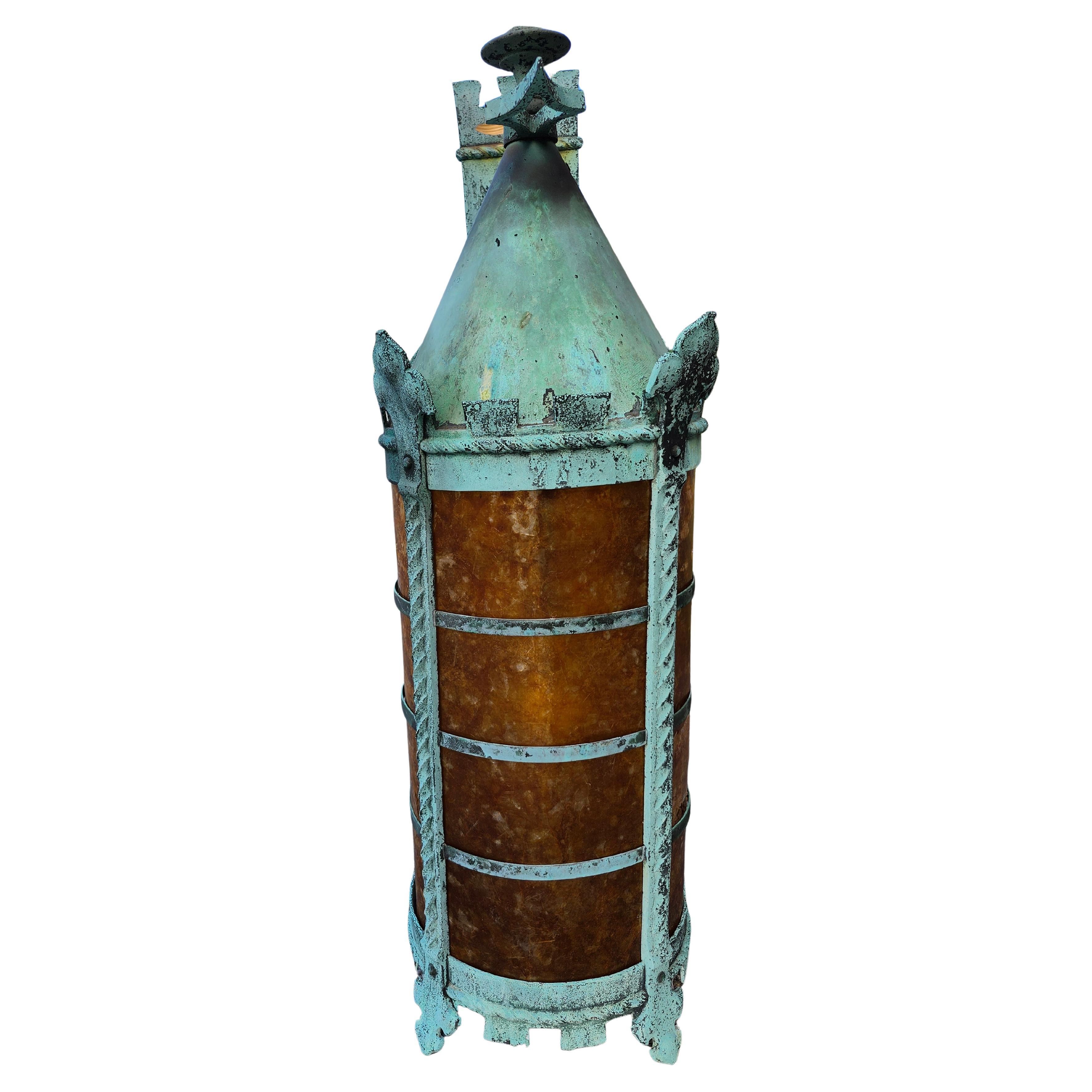 Early 20th Century Massive Gothic Revival Bronze with Mica Outdoor Wall Sconce C1910 For Sale
