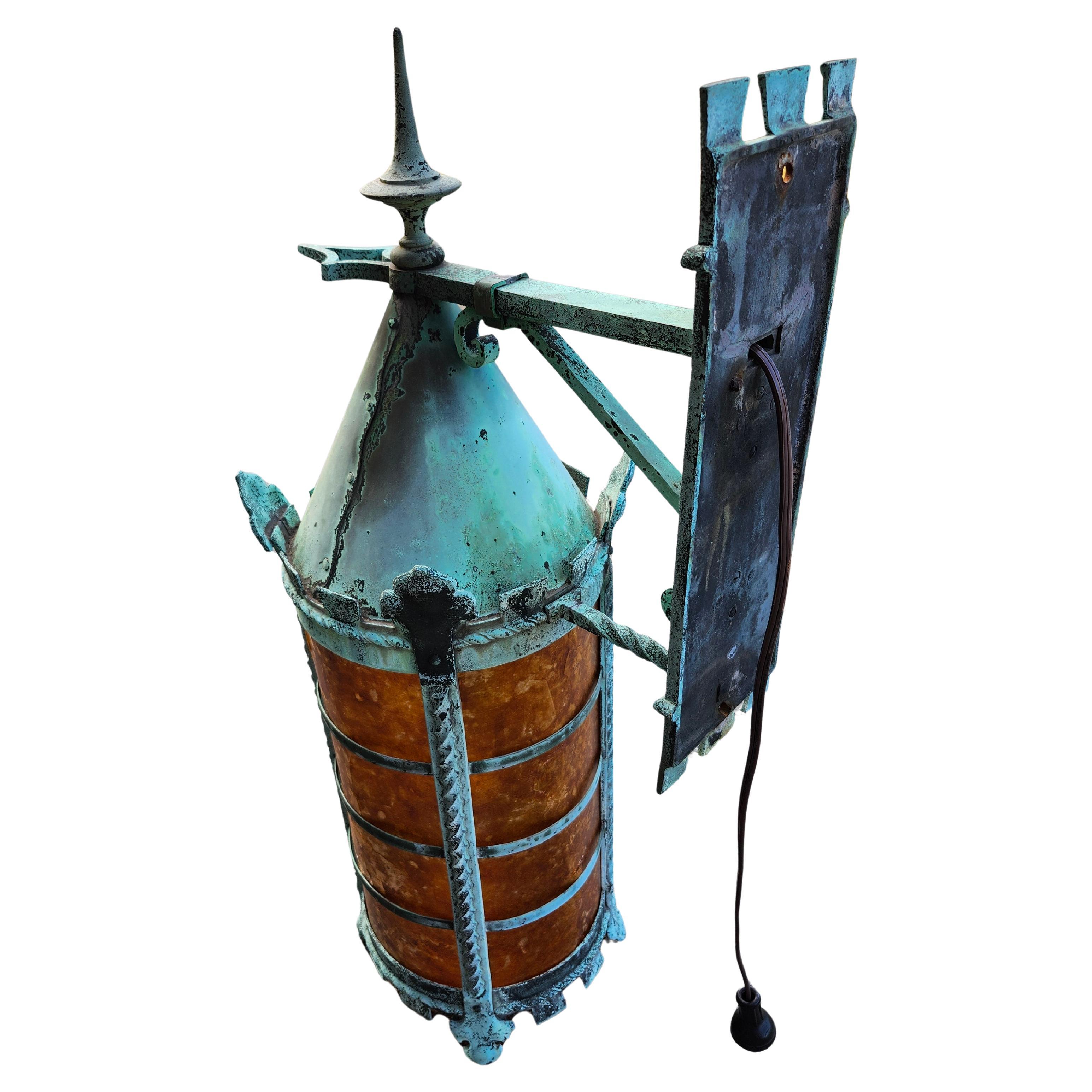 Massive Gothic Revival Bronze with Mica Outdoor Wall Sconce C1910 For Sale 1