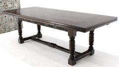 Massive Gothic Solid Dark Oak Expandable Farm Table Two Leafs Fine Carving