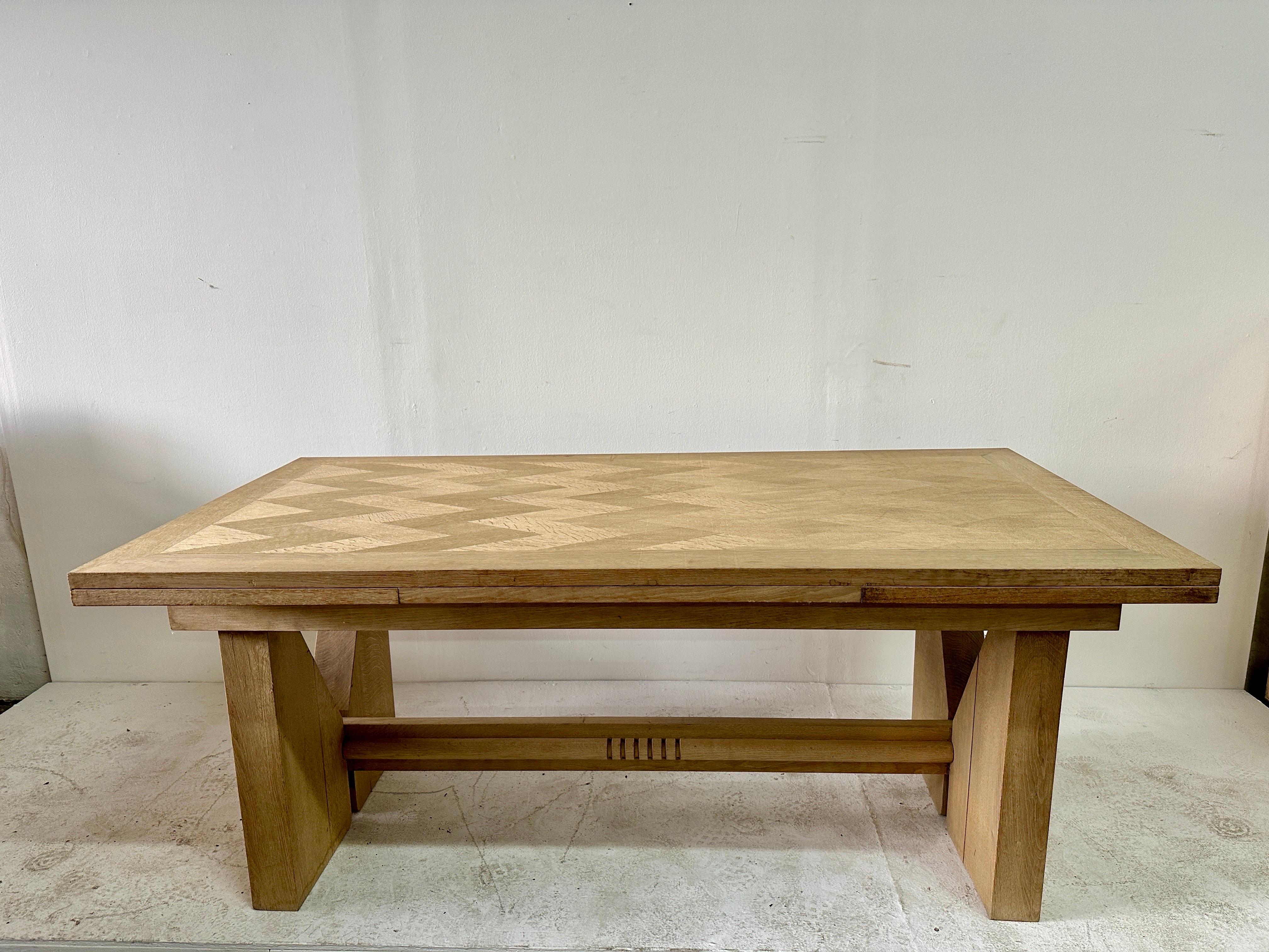 Mid-Century Modern Massive Guillerme et Chambron Bleached Oak Dining Table for Votre Maison en vente
