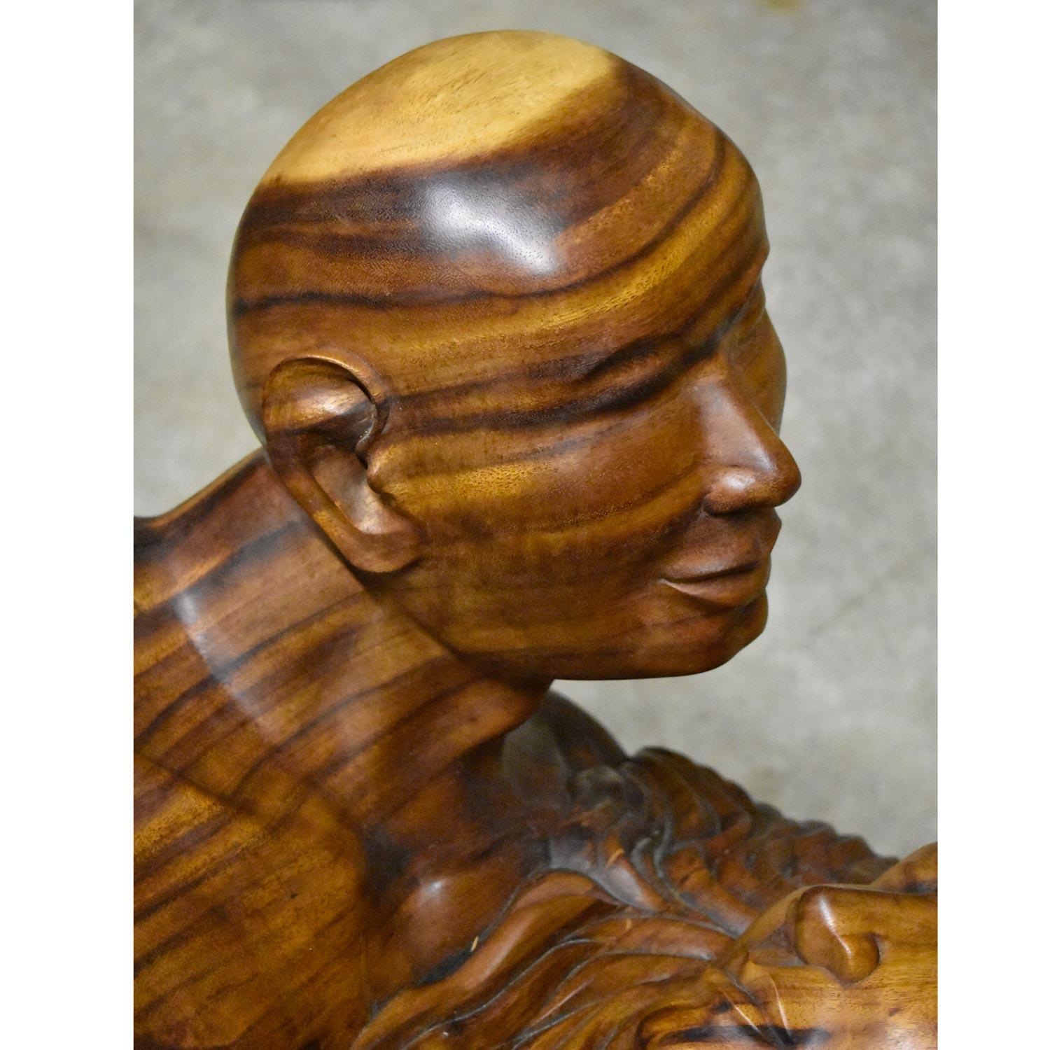 Massive Hand Carved Monkey Pod Exotic Hardwood Lovers Embrace Coffee Table For Sale 3