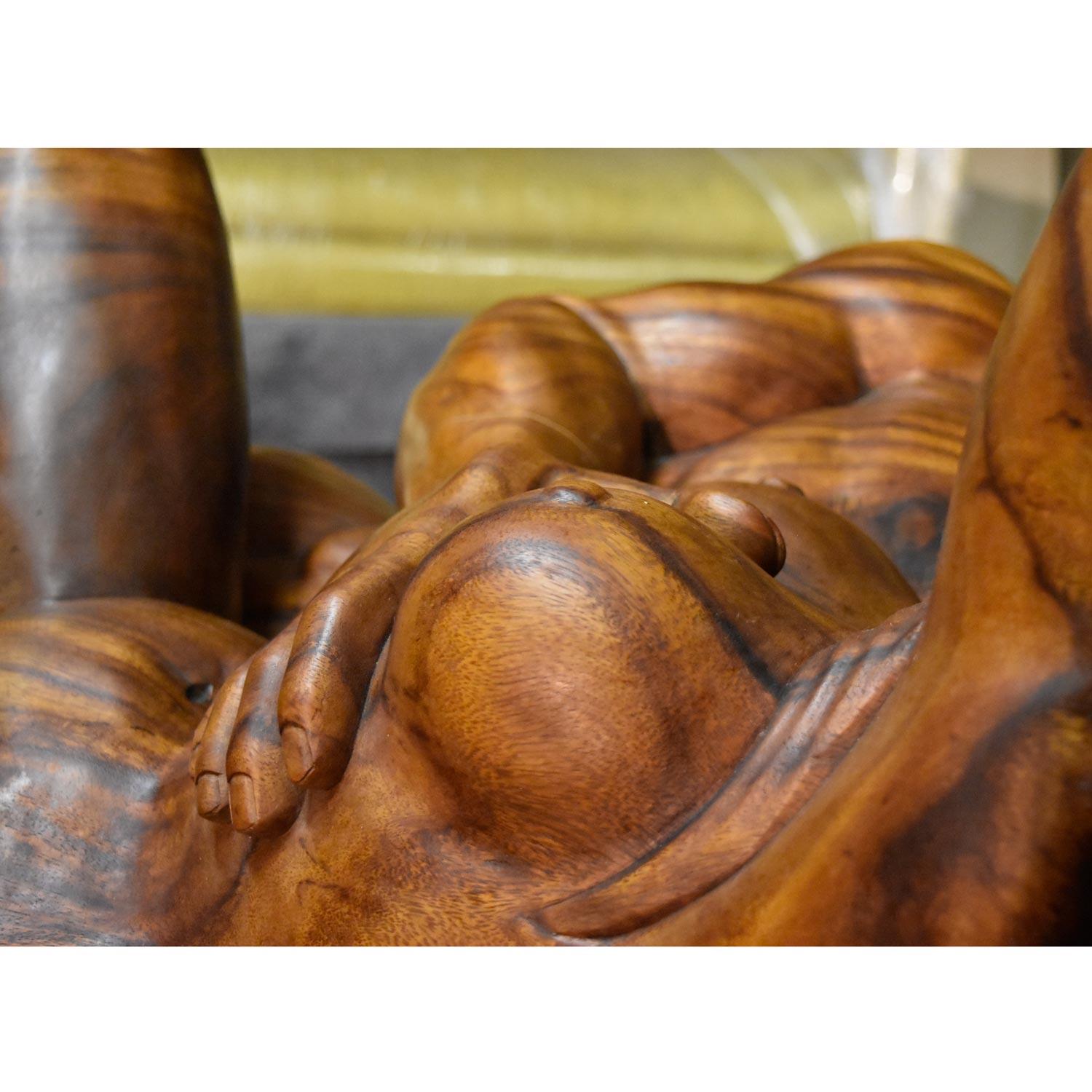 Massive Hand Carved Monkey Pod Exotic Hardwood Lovers Embrace Coffee Table For Sale 6
