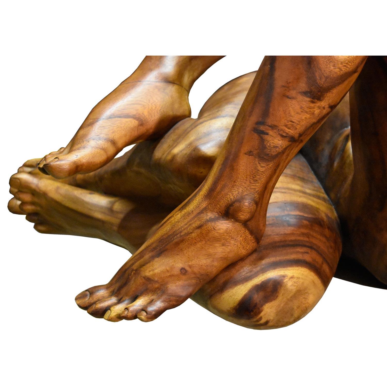 Folk Art Massive Hand Carved Monkey Pod Exotic Hardwood Lovers Embrace Coffee Table For Sale