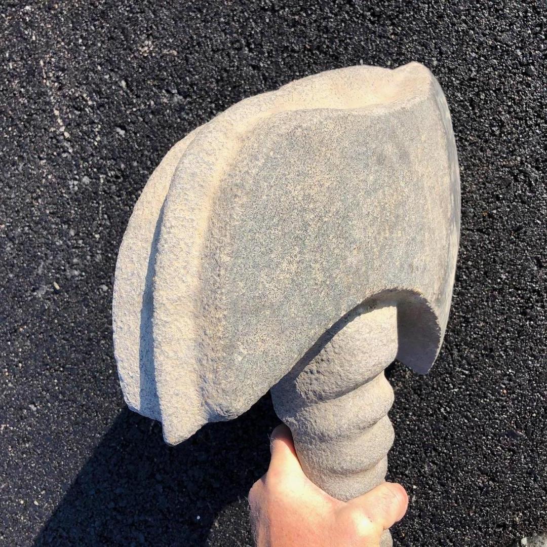 Massive Hand Carved Stone Effigy Axe Tool 6