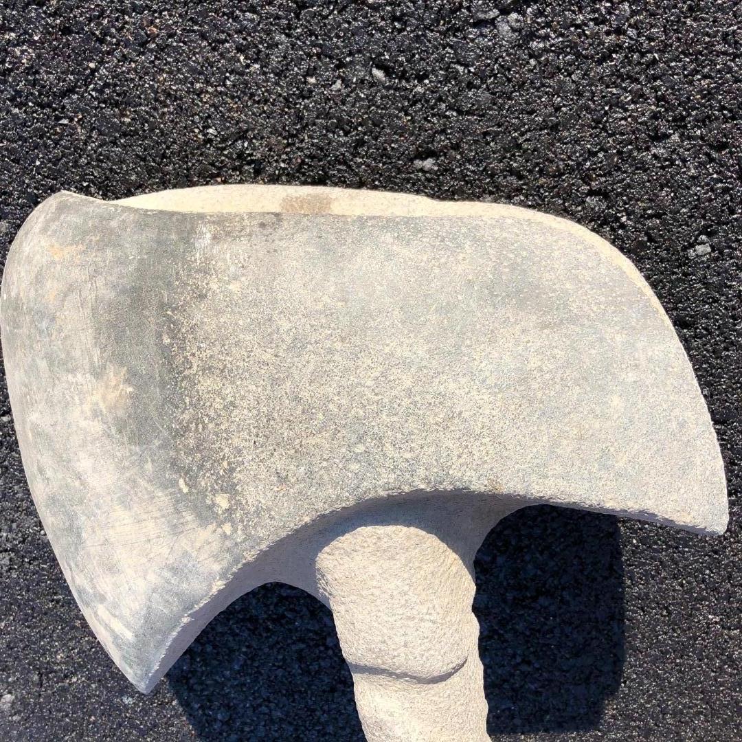 Massive Hand Carved Stone Effigy Axe Tool 2