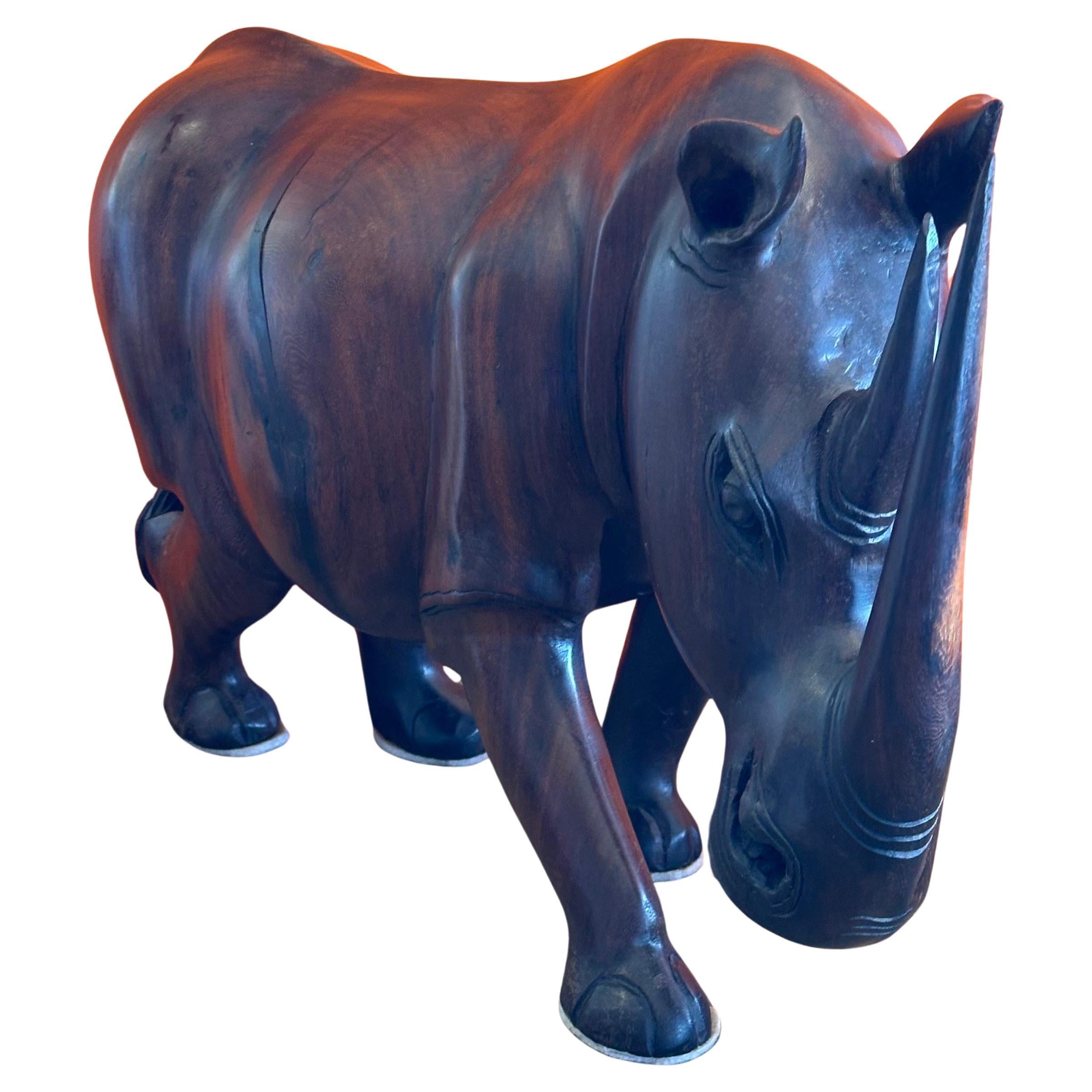 Massive Hand-Carved White Rhino / Rhinoceros Sculpture For Sale 10