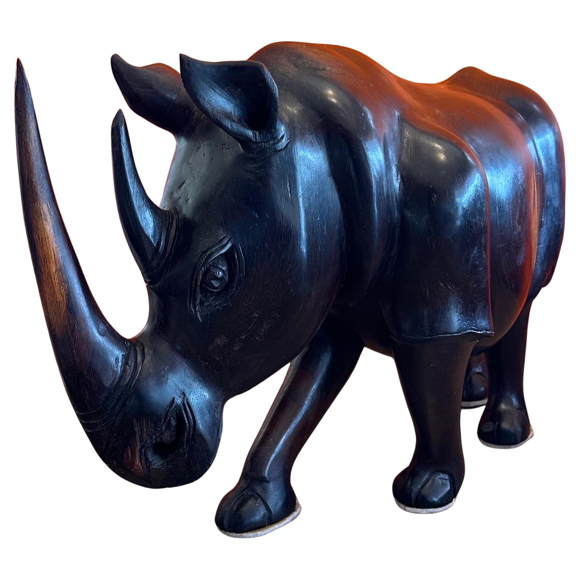 Mid-Century Modern Massive Hand-Carved White Rhino / Rhinoceros Sculpture For Sale