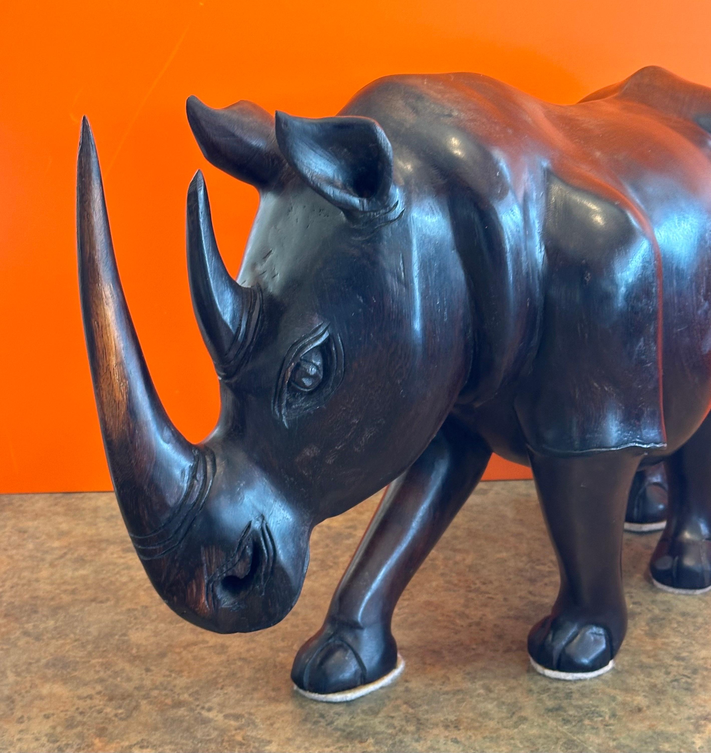 Hardwood Massive Hand-Carved White Rhino / Rhinoceros Sculpture For Sale
