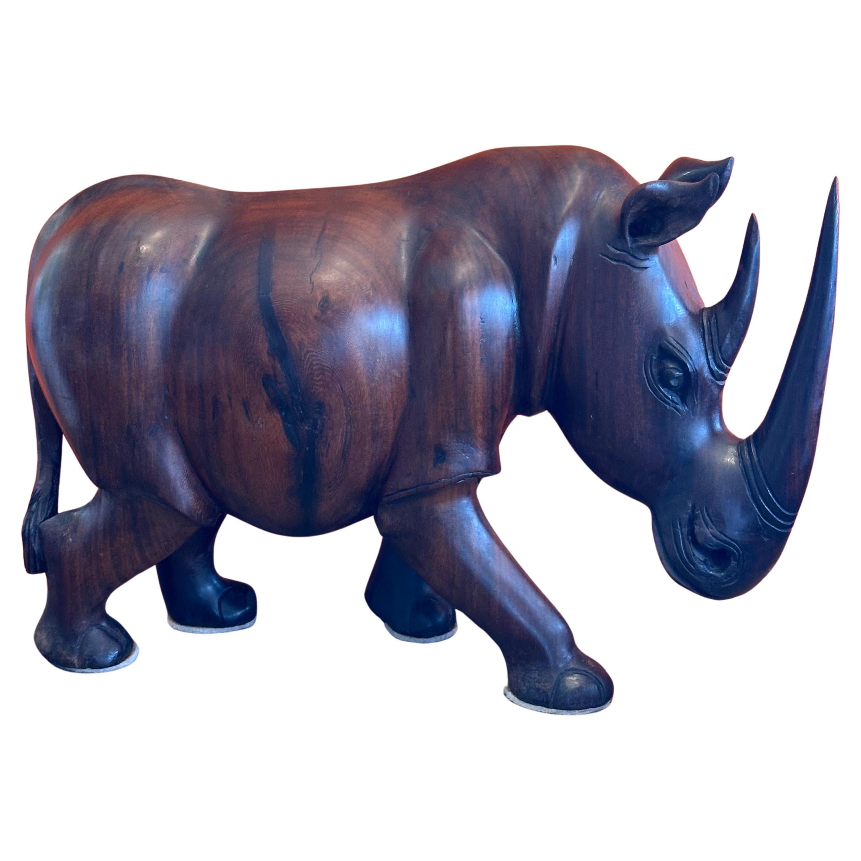 Massive Hand-Carved White Rhino / Rhinoceros Sculpture