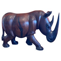 Vintage Massive Hand-Carved White Rhino / Rhinoceros Sculpture