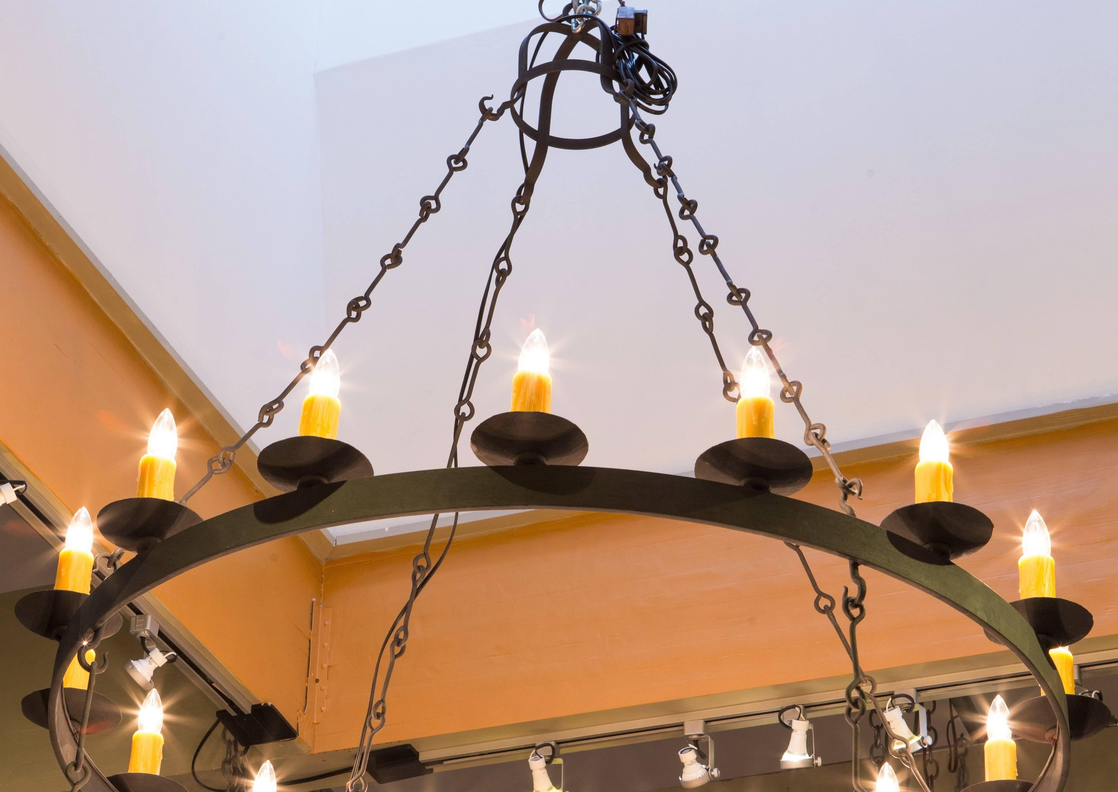 Fixture is blacksmith-made in the US according to our specifications and is wired in the US.
Some alterations is size, sockets, etc. are possible. The fixture is nice for a Classic or modern interior.
The measurement of the height is to where the
