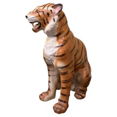 Massive Hand-Painted Italian Ceramic Tiger Sculpture